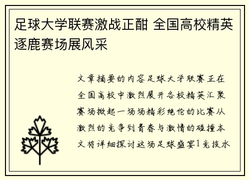 足球大学联赛激战正酣 全国高校精英逐鹿赛场展风采